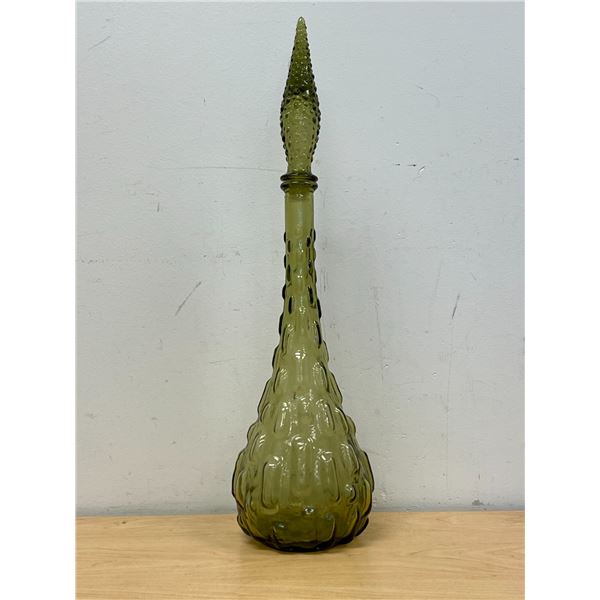 Mid Century Empoli (Italy) Green Genie Bottle with Nice Stopper - Approx: 21.5"T
