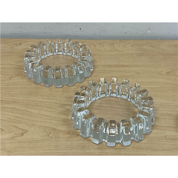 2 Mid Century Brutalist Heavy Art Glass Ashtrays / Catchalls - approx: 5.5"W
