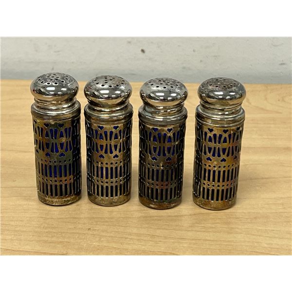 2 Sets Cobalt Blue Glass / Metal Wrap Salt & Pepper Shakers 2.75"T