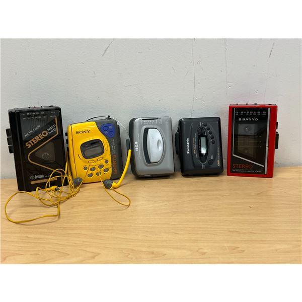 Lot of 5 Personal Radio / Cassette players as pictured - not tested - see all photos