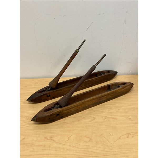 2 Vintage Wooden Boat Loom Weaving Flying Shuttle Spools 18.5" see all photos