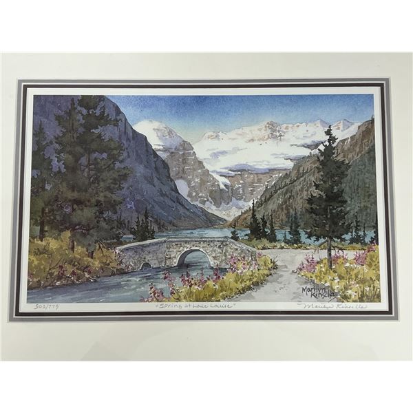 Signed Marilyn Kinsella "Spring at Lake Louise" 503/775 Framed Art w/COA 17x21.5