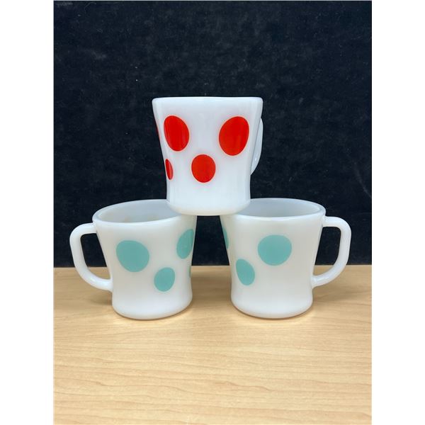 3 Vintage Federal Glass Co. Polka Dot Coffee Mugs (see description)