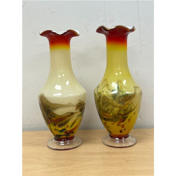 2 Vintage Dalian Snowflake Vases - one has small base chip 8" - see all photos