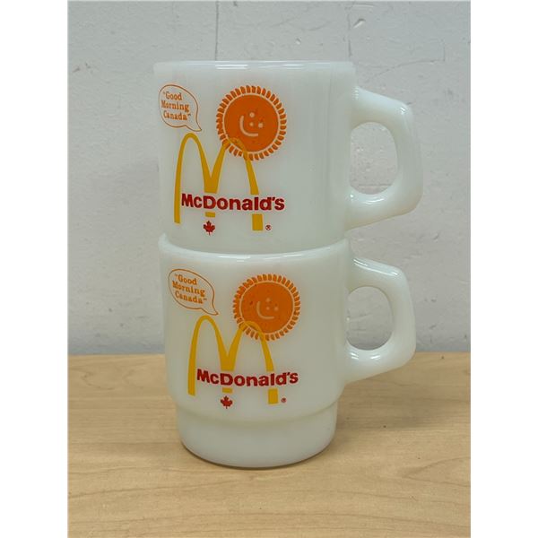 2 Vintage Fire King McDonald's Canada Stacking Coffee Mugs - very nice overall