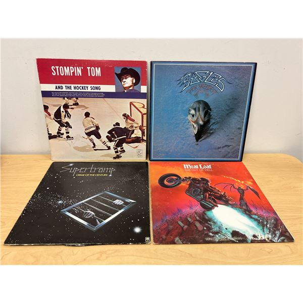 4 LP Vinyl Records - Eagles / Supertramp / Meatloaf / Stompin' Tom as pictured