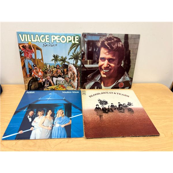 4 LP Vinyl Records - ABBA / Village People / Happy Days / Blood Sweat & Tears as pictured