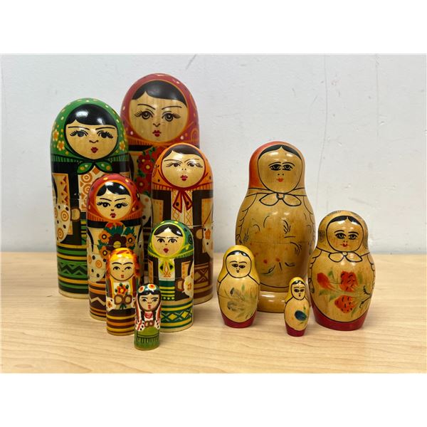 2 Sets Russian Matryoshka Nesting Dolls as pictured - tallest approx: 8.5"