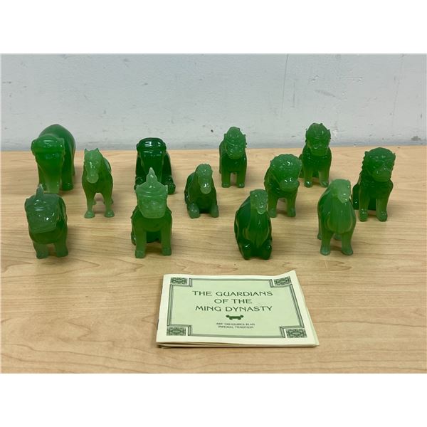Complete Set Hand Sculpted Jade Glass "The Guardians of the Ming Dynasty" Mini Figurines