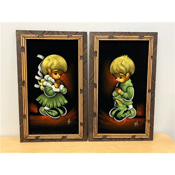 2 Vintage Velvet Painting - Approx: 22.75x14"