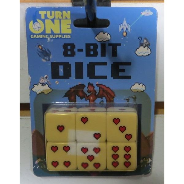 8-Bit D6 Dice: Hearts Package is yellowed dice are not