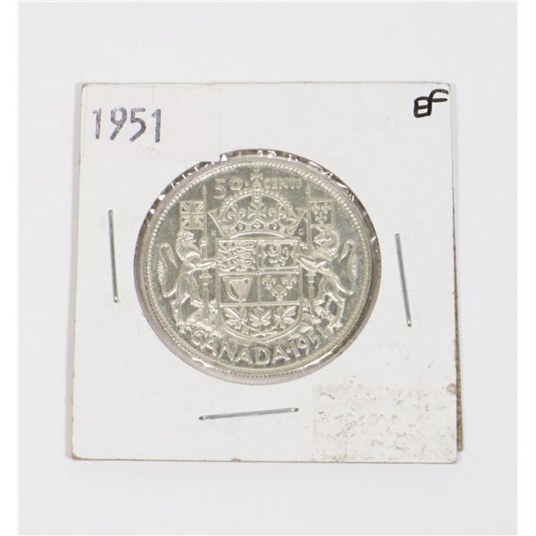 1951 EF CANADA SILVER HALF DOLLAR COIN