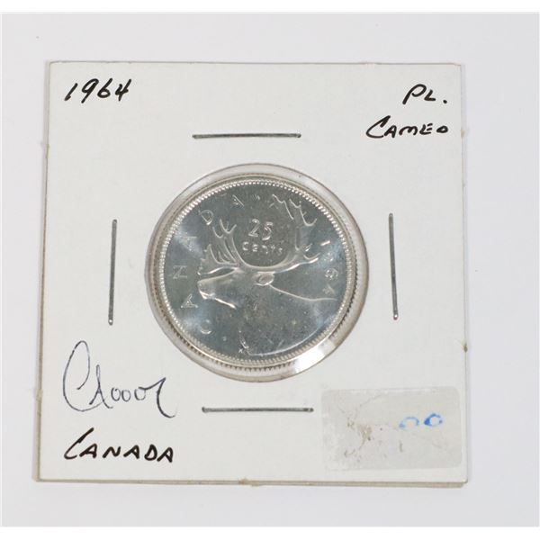 1964 CANADA SILVER 25 CENT PROOF LIKE - CAMEO