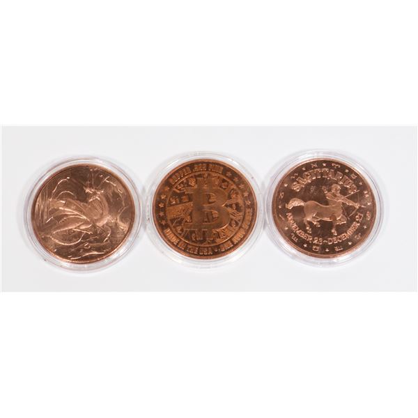 THREE 1-OZ .999 COPPER ROUNDS