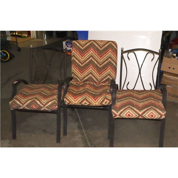 THREE METAL PATIO CHAIRS, COMES WITH SOME