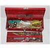 RED METAL TOOL BOX WITH CONTENTS