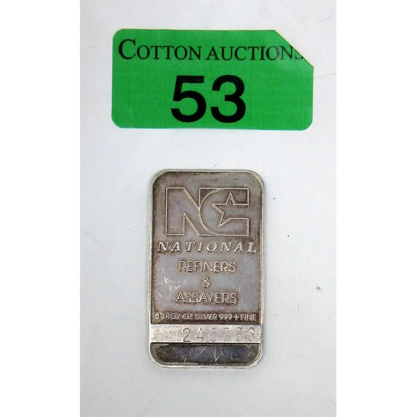 Vintage 1 Oz .999+ Silver National Refiners Bar 