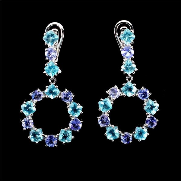 Natural  Cushion Blue Apatite Tanzanite Earrings