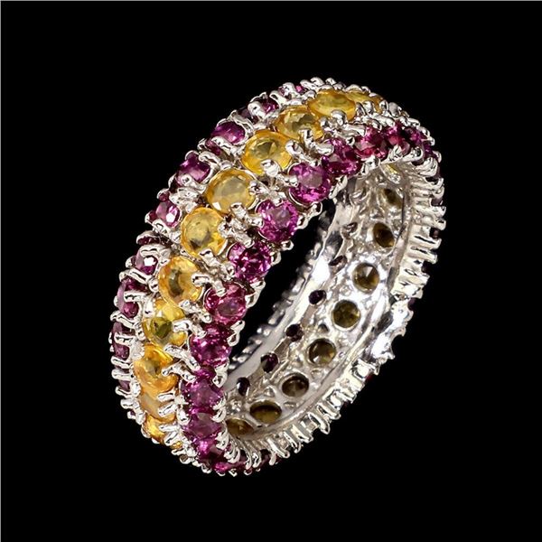 Natural Brazil Citrine & Rhodolite Garnet Eternity Ring