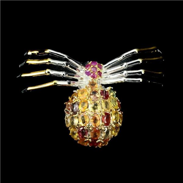 Natural Ruby & Sapphire Spider Brooch