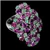 Image 2 : Natural Rhodolite Garnet &  Emerald Ring