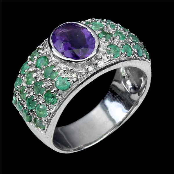 Natural Colombian Emerald & Brazil Amethyst Ring