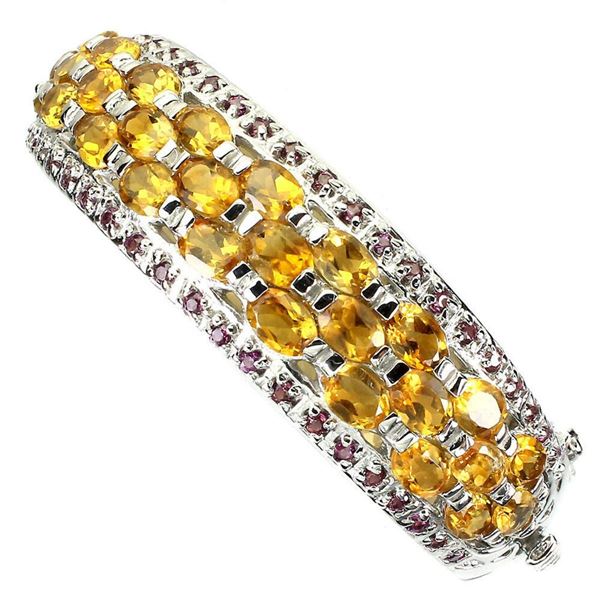 Natural Yellow Citrine & Rhodolite Garnet Bangle