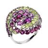 Image 2 : Natural Rhodolite Garnet Aquamarine Emerald Ring