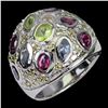 Image 2 : Natural Peridot Rhodolite Sapphire Tanzanite Ring