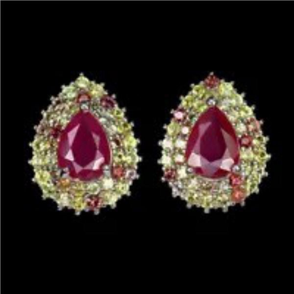 Natural Pigeon Blood Red Ruby & Sapphire Earrings