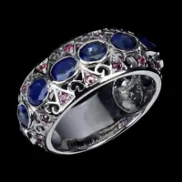 Natural Blue Kyanite & Rhodolite Garnet Eternity Ring