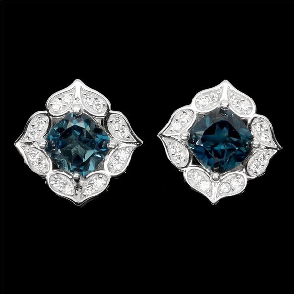 Natural London Blue Topaz Earrings