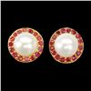 Image 1 : Natural Red Ruby &  Pearl Earrings