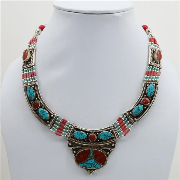 Tibet Natural Stone Tribal Queen Royal Necklace