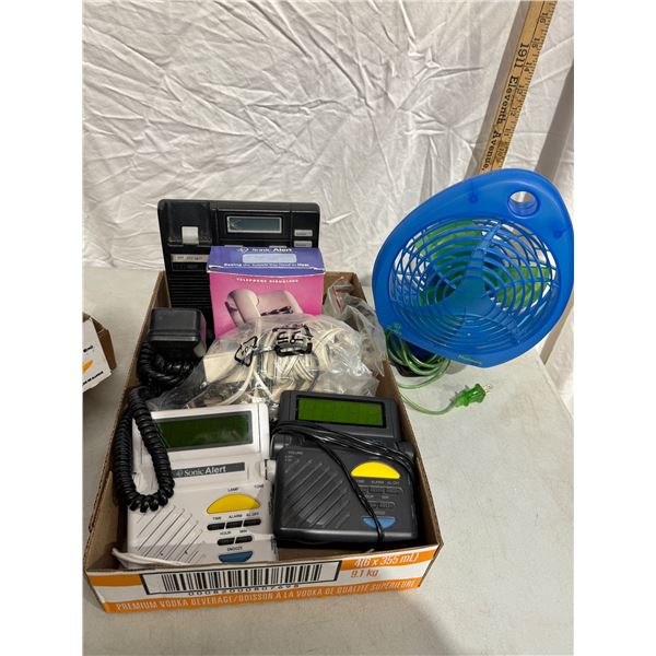 Phones, fan, alarm clocks