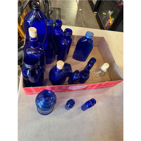 Blue glass bottles
