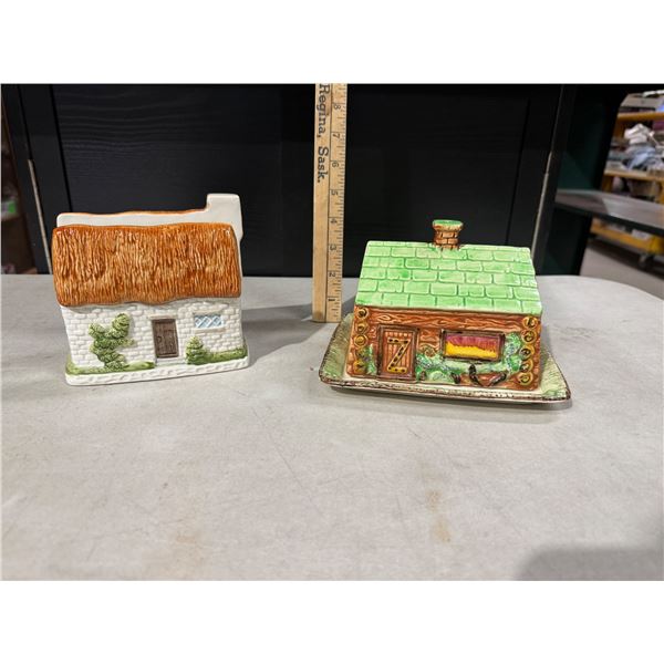 Antique cottage butter dish & Otigiri napkin holder
