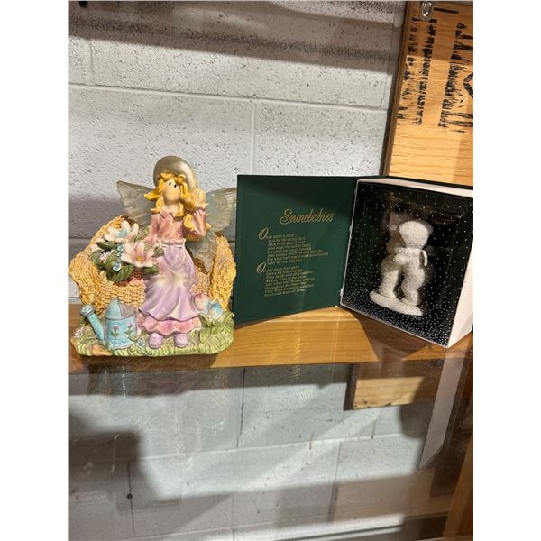 Angel on wicker seat & Dept 56 snow babies