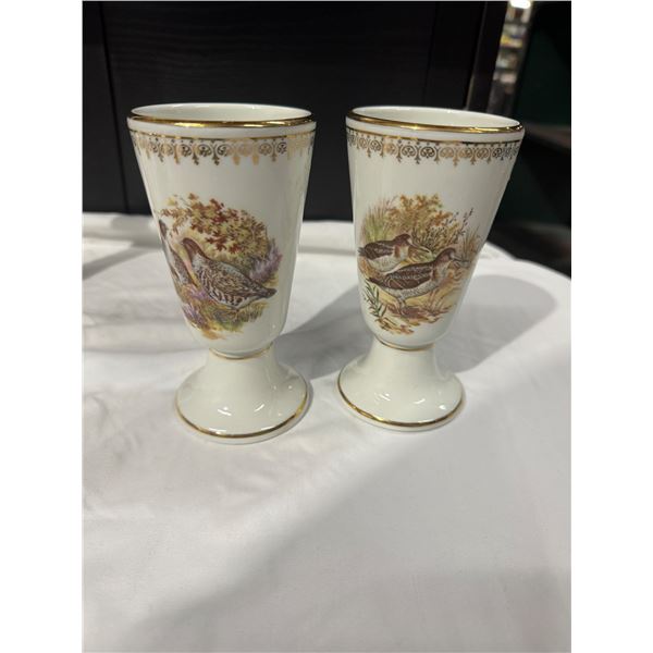 2 French porcelain goblets with birds