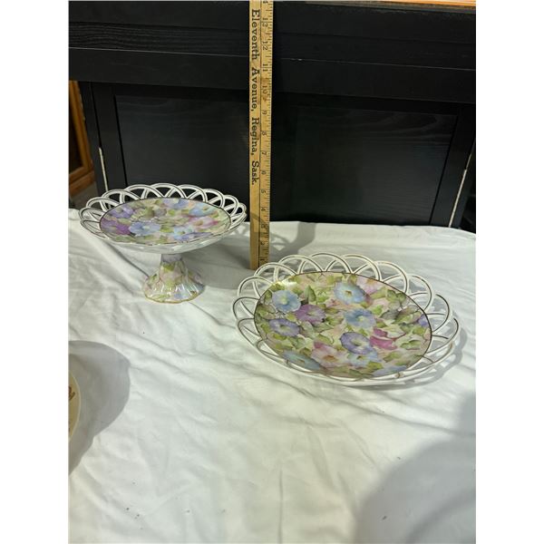 Skye McGhie morning glory pedestal plate and serving plate