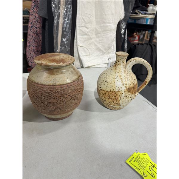 Pottery lidded container and jug