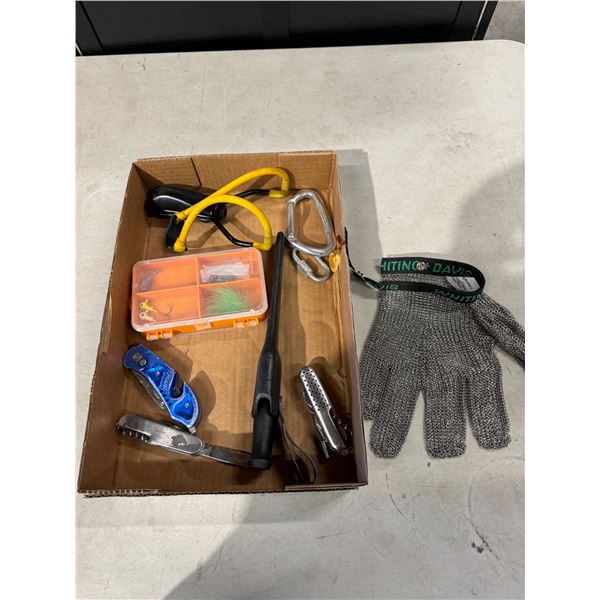 Fishing, knives, slingshot etc