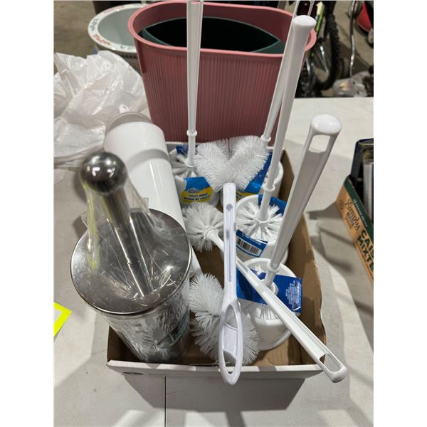 Toilet brushes and garbage cans