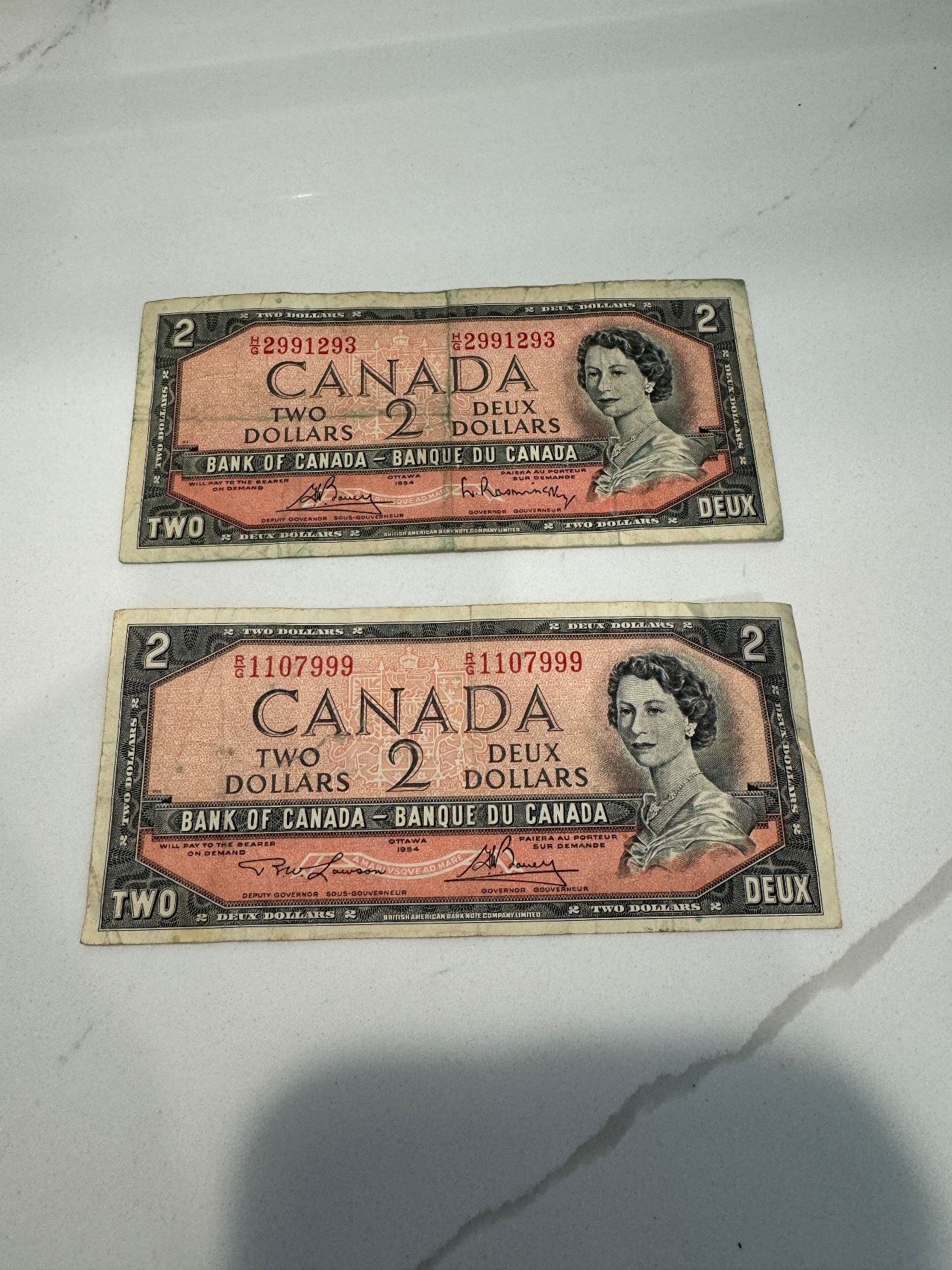 2 1954 Canada $2 bills