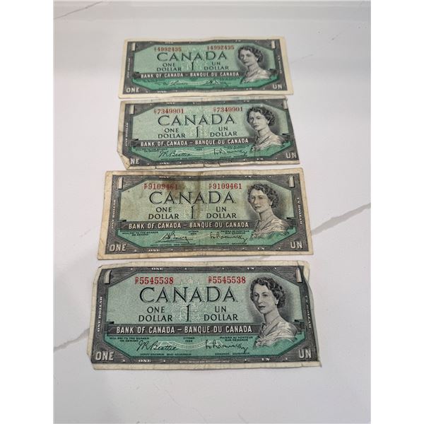 4 1954 Canada $1 bills