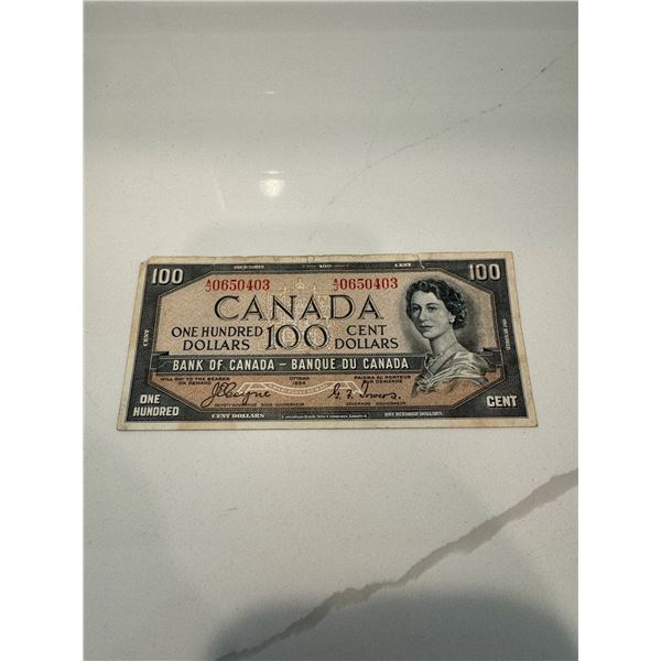 1954 Canada $100 bill