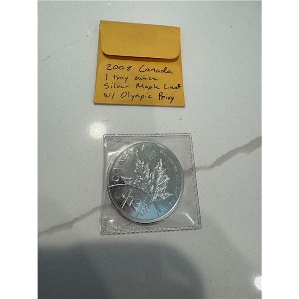 2008 Canada 1 Troy ounce silver maple leaf Olympic coin