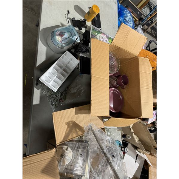 Dishes, light fixture and assorted items