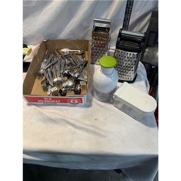 Graters, choppers and flatware