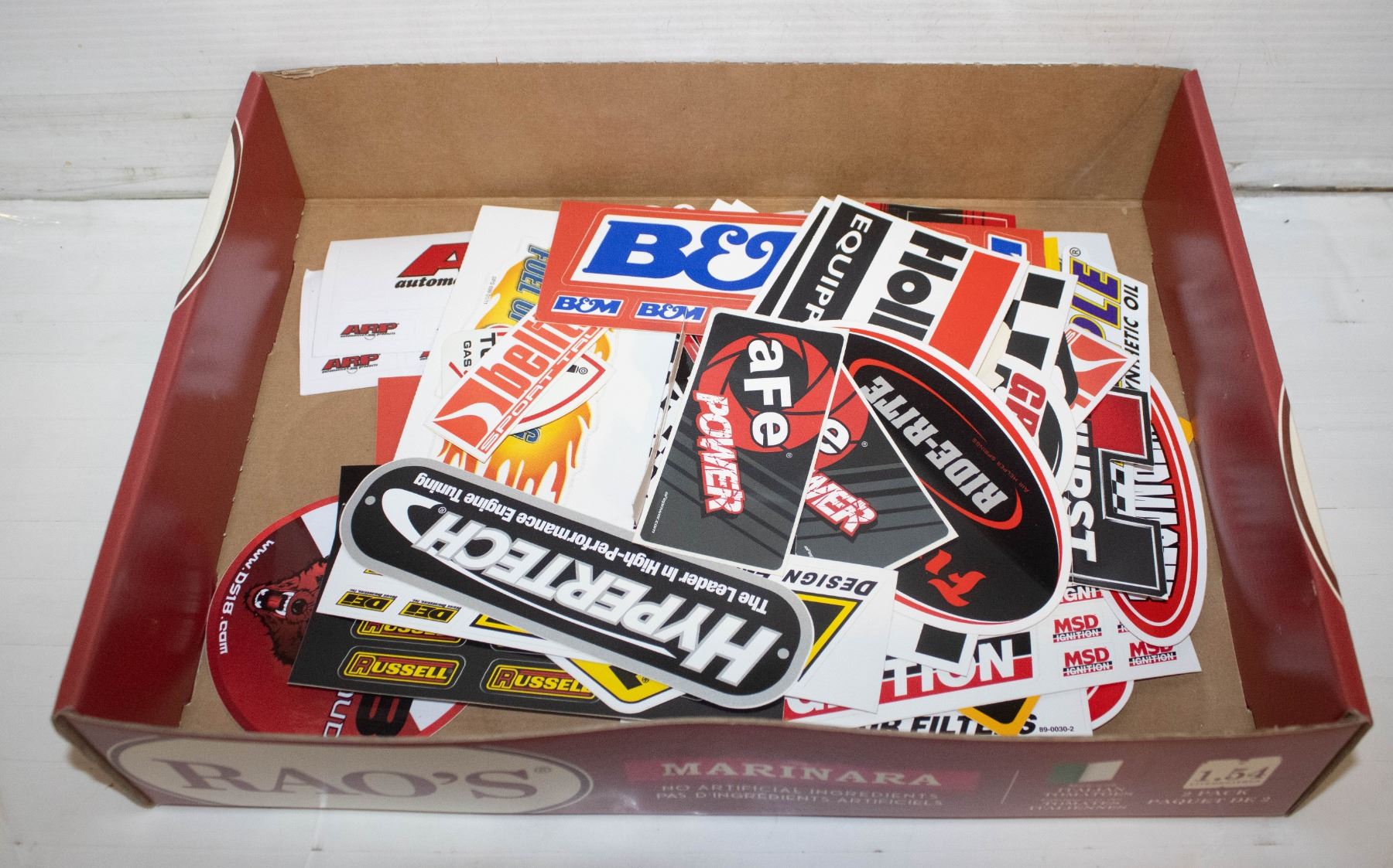 TRAY OF APR. 50 TOOL BOX/ RACER DECALS